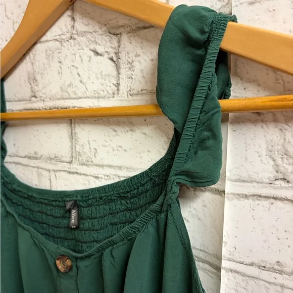 Button Front Emerald Sundress with Pockets & Ruffle straps - Picture 4 of 5